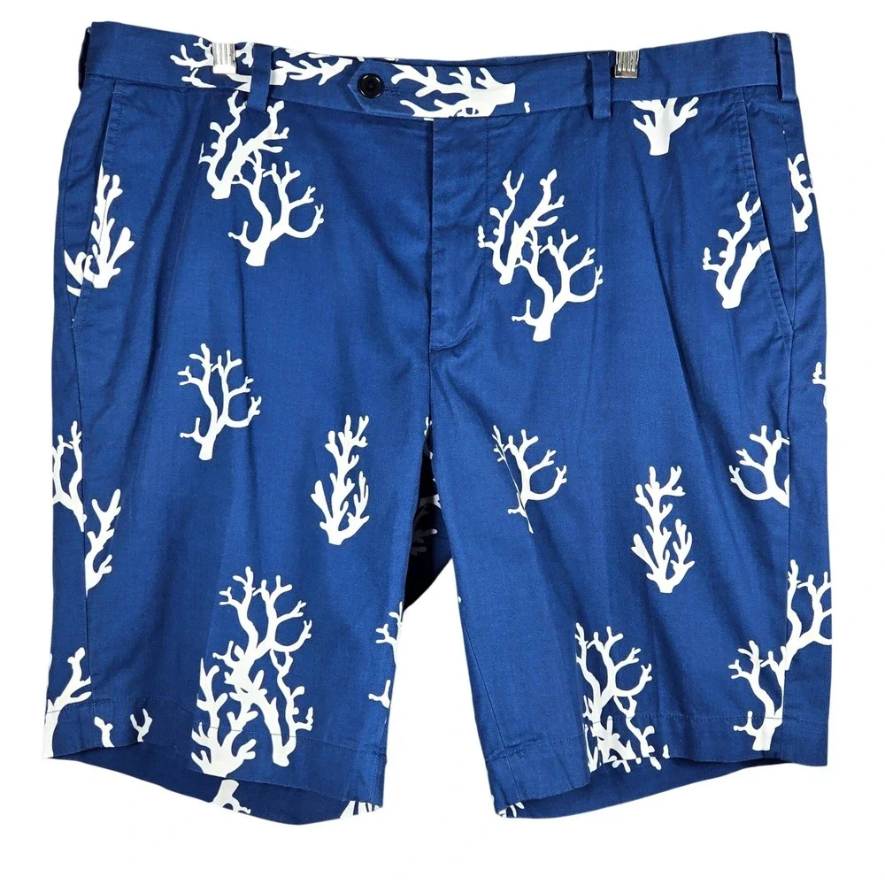 Brooks Brothers Bermuda Shorts Mens 40 Blue Coral Print Cotton Chino 10